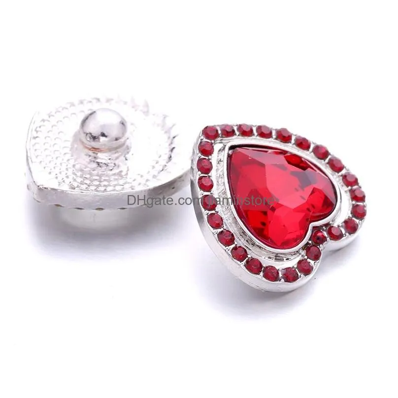 Clasps & Hooks Colorf Heart Rhinestone Fastener 18Mm Snap Button Clasp Sier Color Metal Lover Charms For Snaps Jewelry Findings Suppli Dhxbt