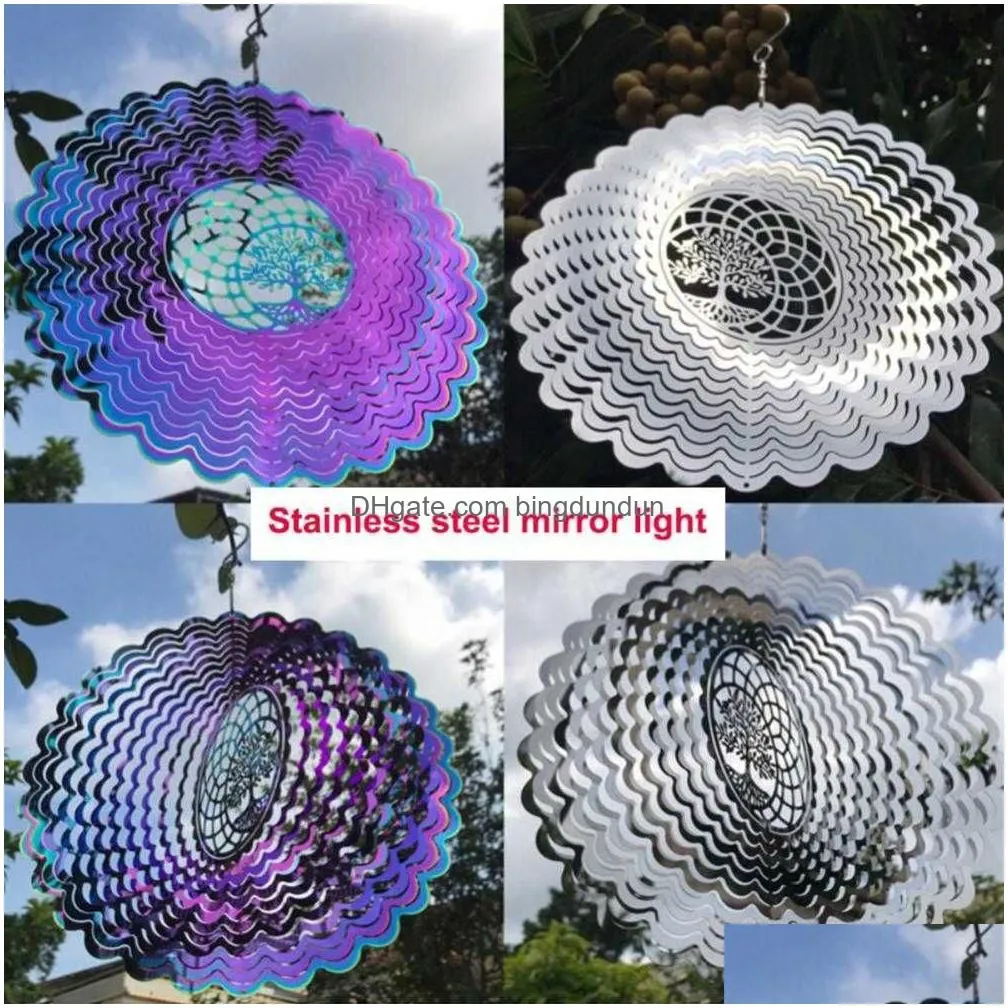 Tapestries New Unique Wind Chimes Outdoor Spinners Collectors 3D Rotating Colorf Light Shadow Chime Mirror Hanging Drop Delivery Home Dhkru