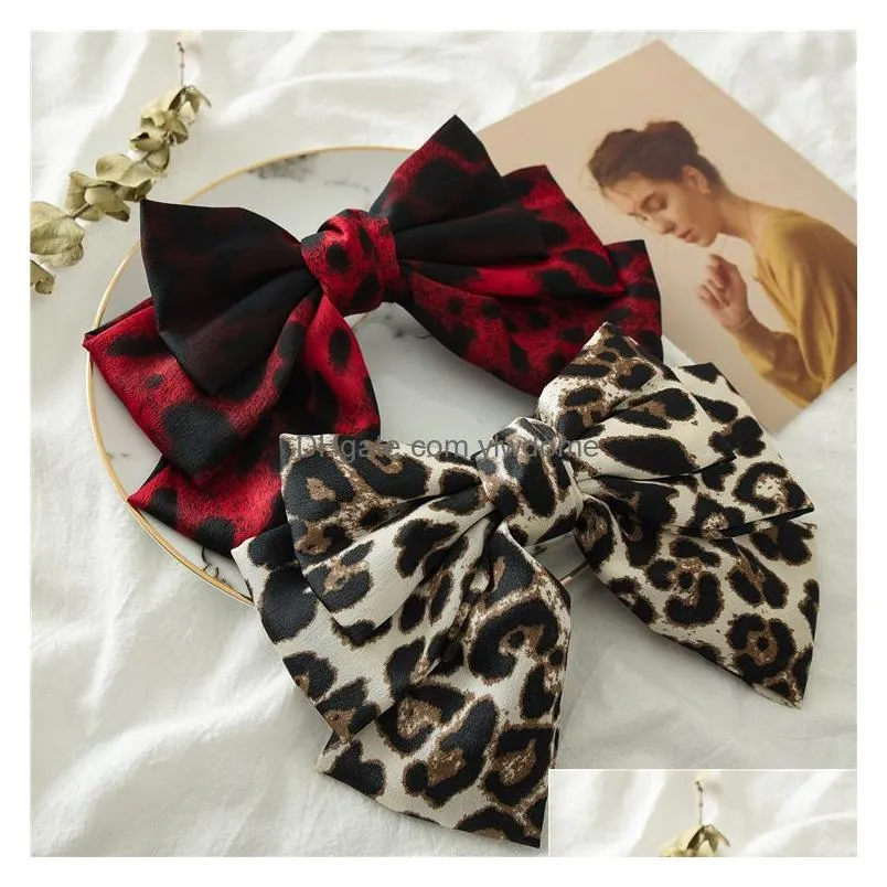 Hair Accessories Fashion Girls Bows Hair Pins Korean Leopard Three Layers Kids Clip Lace-Up Barrettes For Women Accesories Drop Delive Dhhec