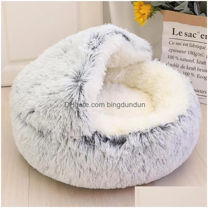 Cat Beds & Furniture Stock Cat Beds Furniture P Pet Dog Bed House Warm Round Kitten Semi-Enclosed Winter Nest Kennel Cats Sofa Mat Bas Dhcge
