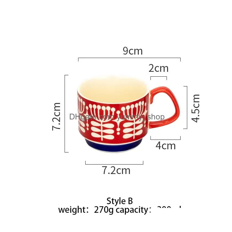 300ml retro flower coffee mug microwave safe ceramic milk mug juice handgrip office water cup kitchen party drinking tools 220423