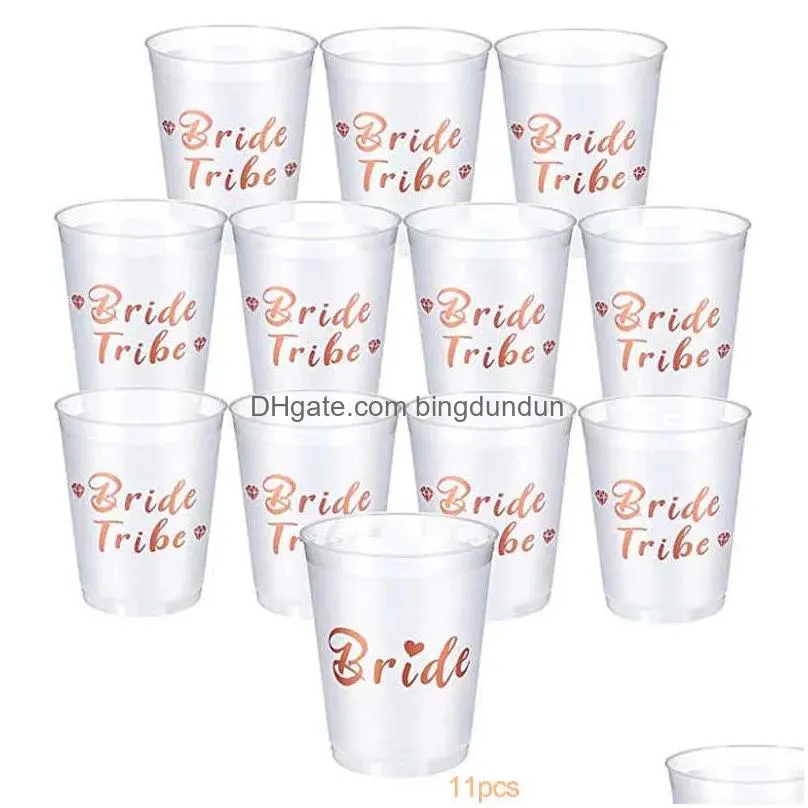 Other Event & Party Supplies New Team Bride Tribe Cups Bridal Shower Bachelorette Party Plastic Drinking Cup Rose Gold Hen Accessories Dhc3M