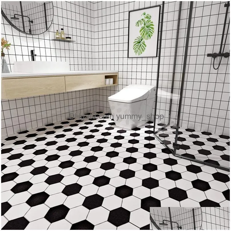 self adhesive mosaic thicken tile floor sticker kitchen bathroom vinyl wallpaper waterproof peel stick pvc panel 220421