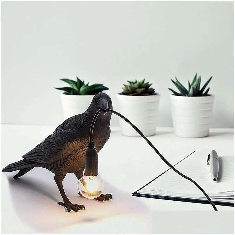 Other Home Decor Resin Lucky Bird Crow Wall Lamp Table Night Light Bedroom Bedside Living Room Home Decoration 220526 Drop Delivery Ho Dhvcu