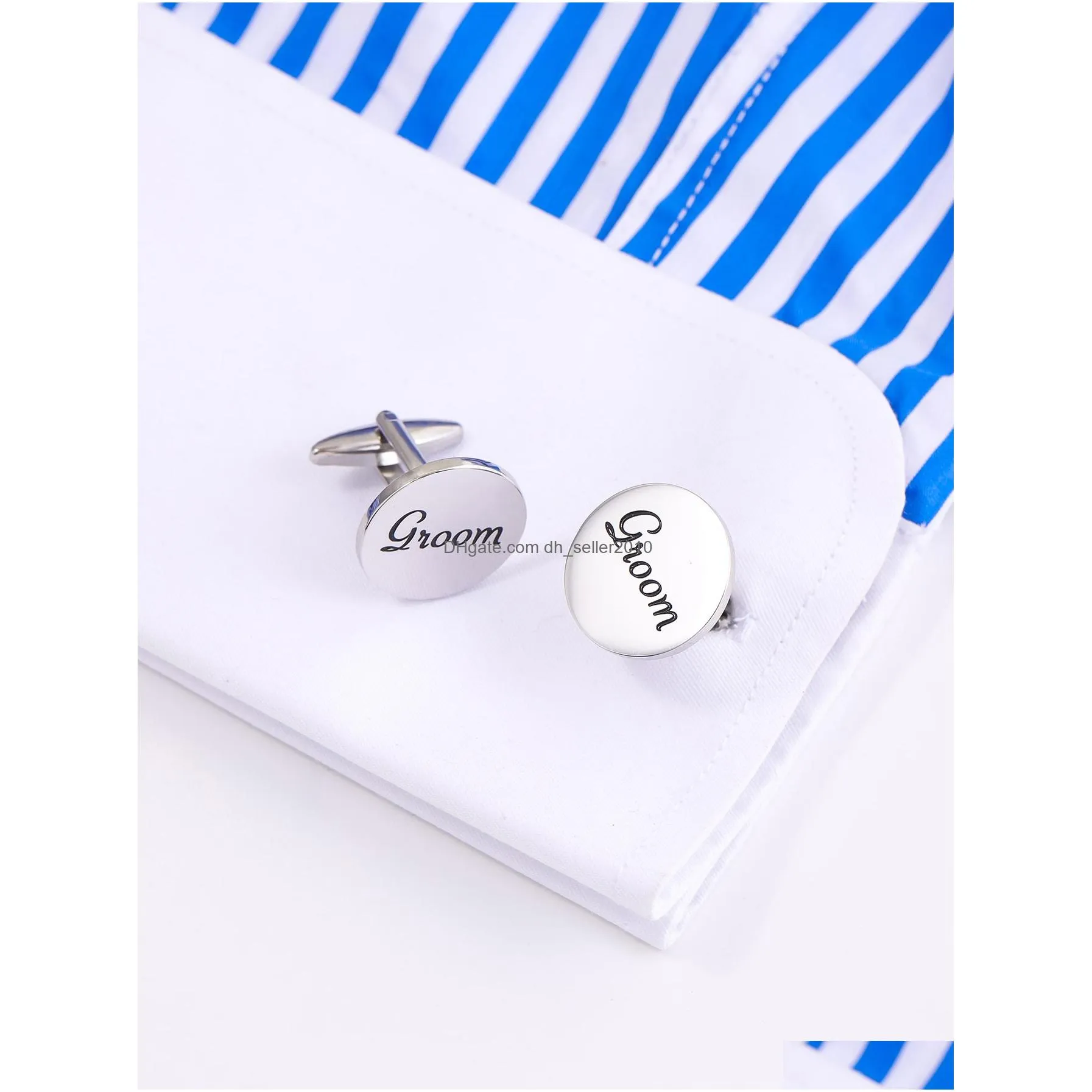 Cuff Links Wedding Groom Dresses Stainless Steel Round Letter Mens French Shirt Fashion Cufflinks Drop Delivery Jewelry Cufflinks Tie Dhhg1