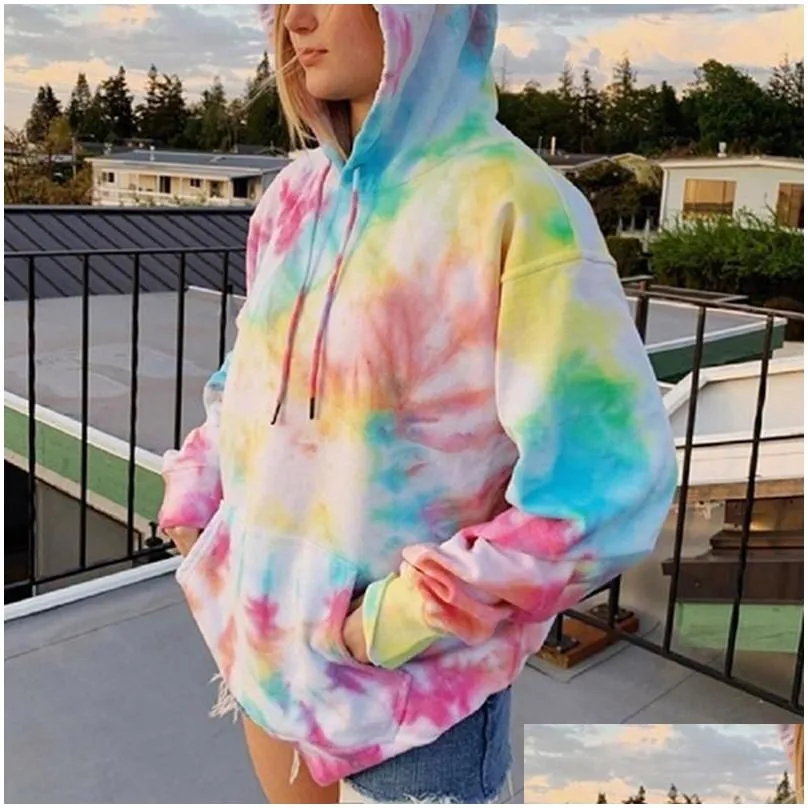 Women`S Hoodies & Sweatshirts Womens Hoodies Sweatshirts Ladies Tie Dyeing Plover Hoodie 2021 Fashion Women Hooded Long Sleeve Sweats Dhqlm