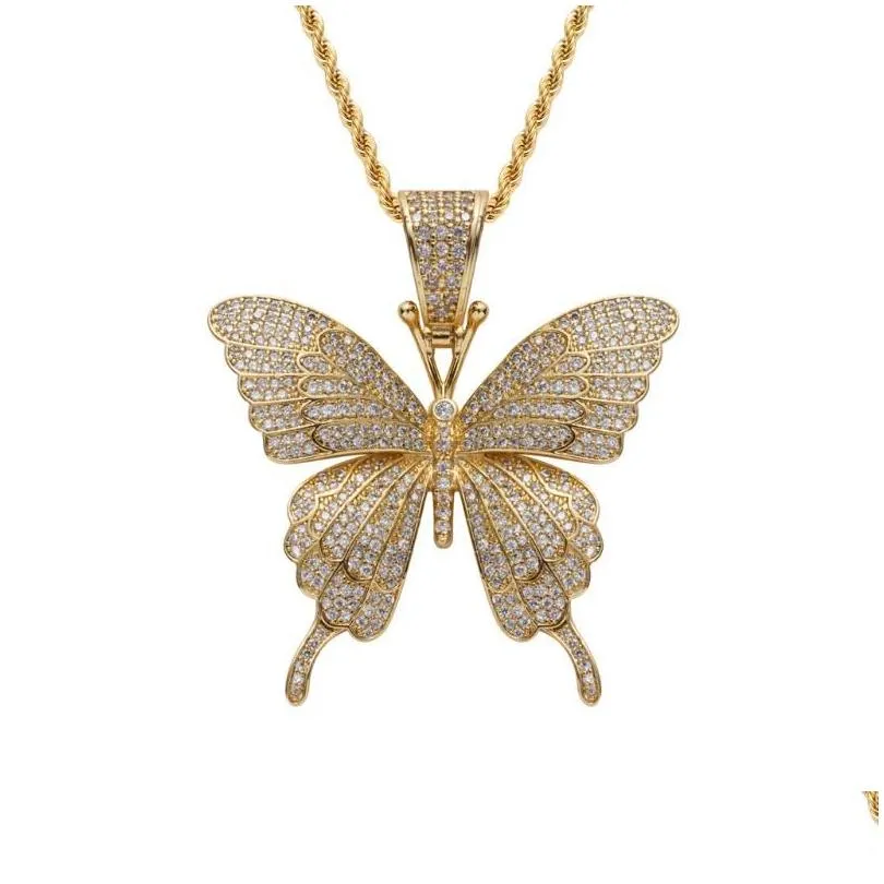 Pendant Necklaces Insect Butterfly Hip Hop Iced Out Cubic Zirconia Necklace Women Men Fashion Jewelry With 24 Inch Rope Link Chains D Dhndl