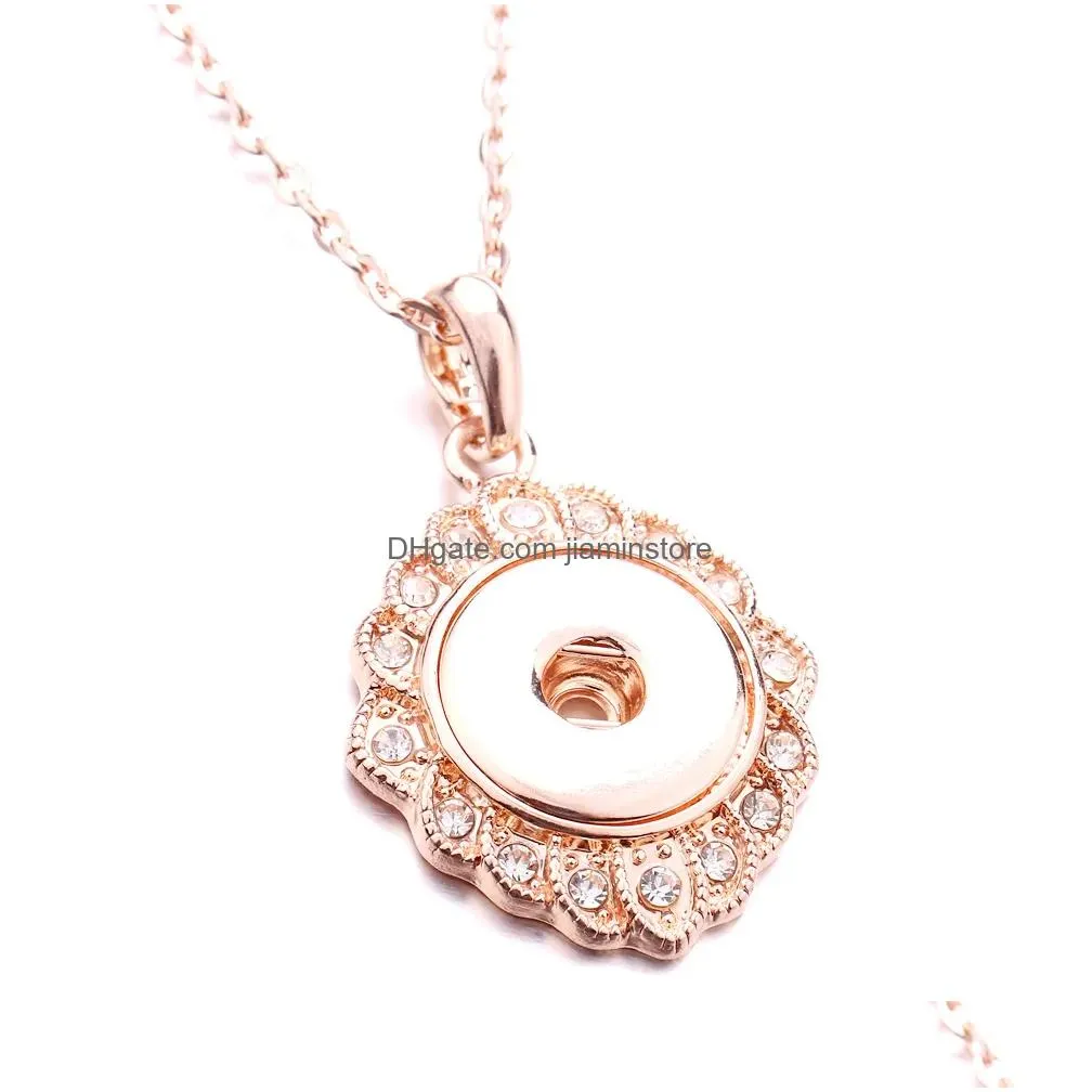 Pendant Necklaces Noosa Snap Button Pendant Necklace Rose Gold Owl Star Crystal Chunks Simple Fit 18Mm Buttons Jewelry Drop Delivery J Dhsyz