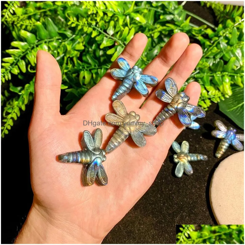 gift natural mineral stone carving labradorite dragonfly crystal quartz figurine healing gem reiki home decoration