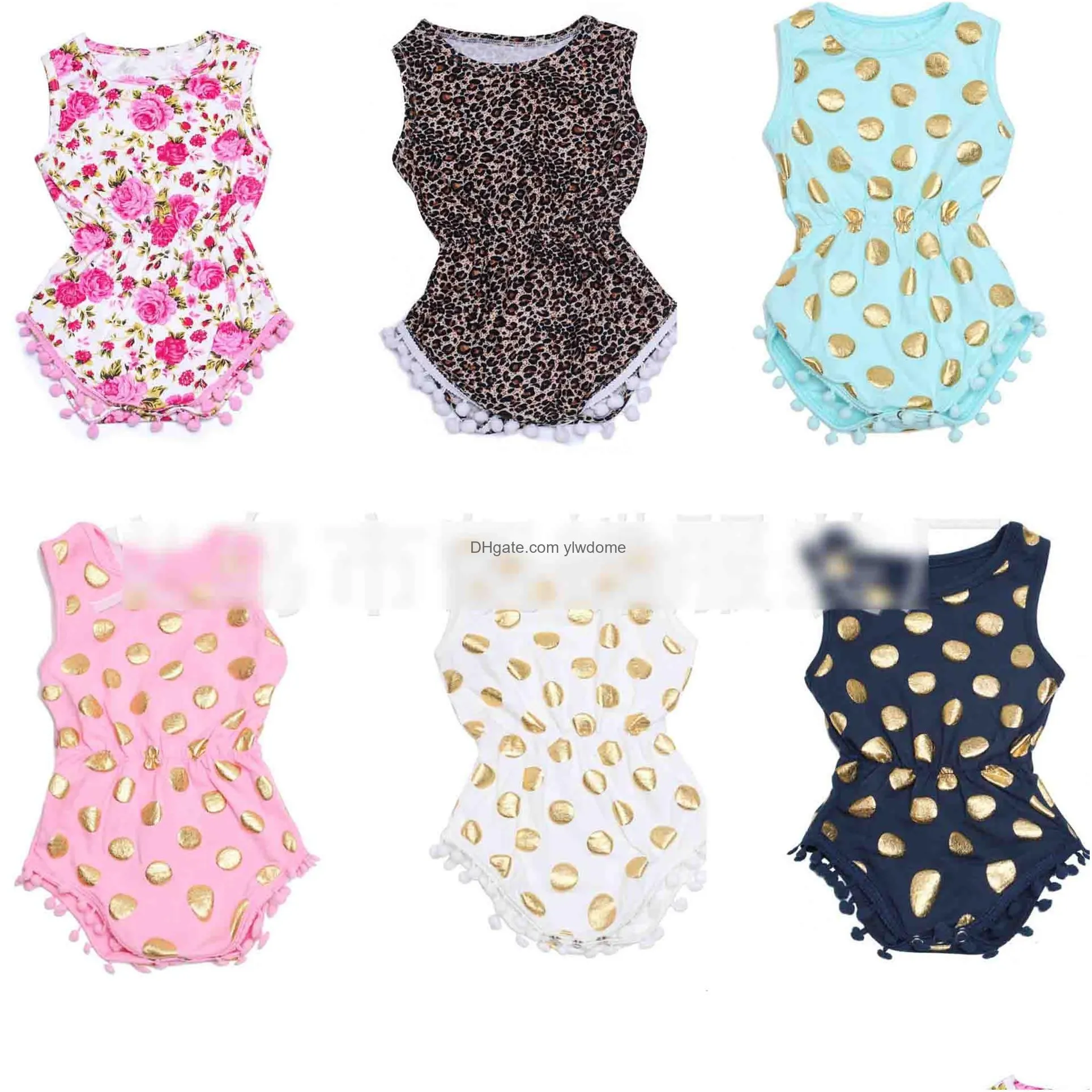 Rompers New Newborn Clothes Baby Rompers Girls Jumpsuits Beans Fashion Gold Polka Dots Floral Leopard Printed Toddler Clothing Onesie Dhhjb