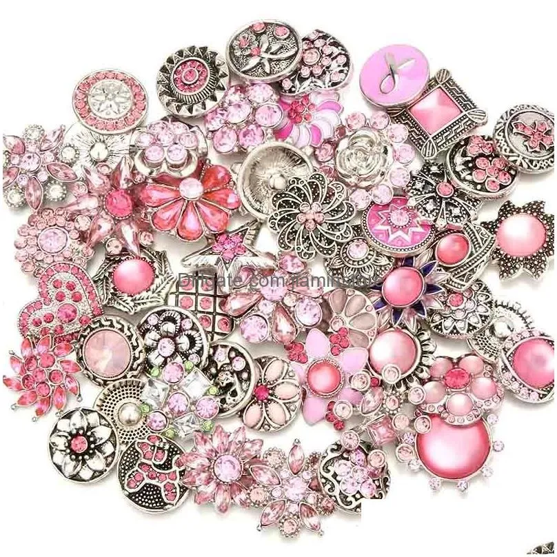 Clasps & Hooks Noosa Pink Ginger Snap Button Clasps Jewelry Findings Crystal Chunks Charms 18Mm Metal Snaps Buttons Factory Supplier D Dhcgv