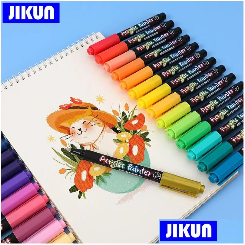 Painting Pens Wholesale Painting Pens 122436 Colors Acrylic Markers Brush For Fabric Rock Pen Ceramic Glass Canvas Diy Card Making Art Dhipc