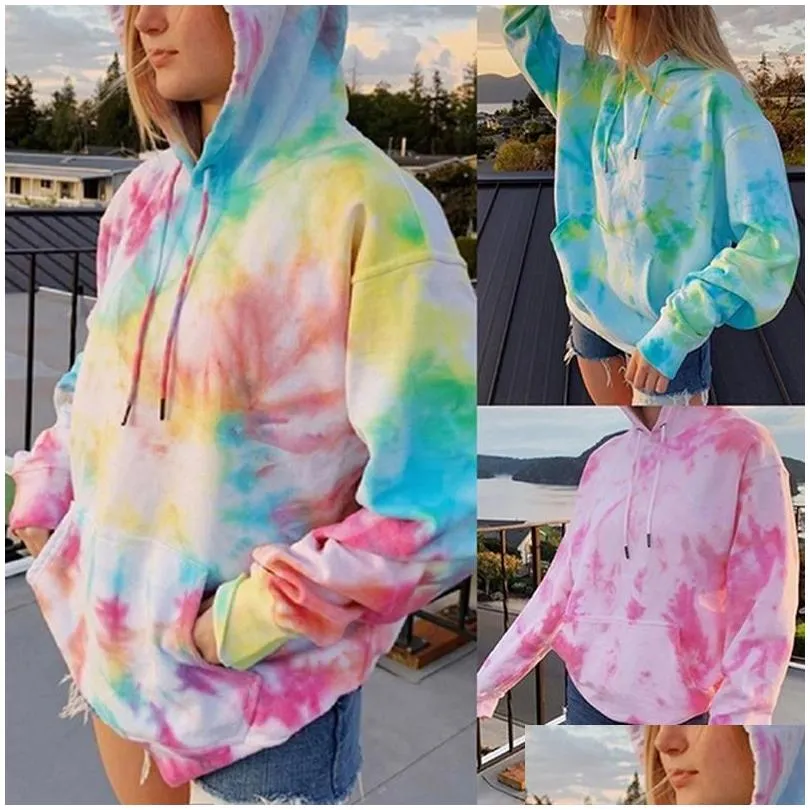 Women`S Hoodies & Sweatshirts Womens Hoodies Sweatshirts Ladies Tie Dyeing Plover Hoodie 2021 Fashion Women Hooded Long Sleeve Sweats Dhqlm