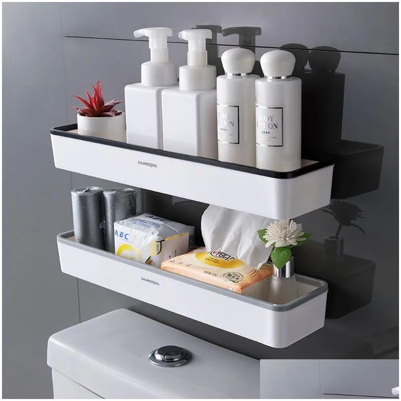 Bathroom Shelves Bathroom Shees Toilet Storage Cabinet Rack Wall Hanging Hole Mtifunctional Artifact Above White Shelf Organizer 22113 Dh2Cp