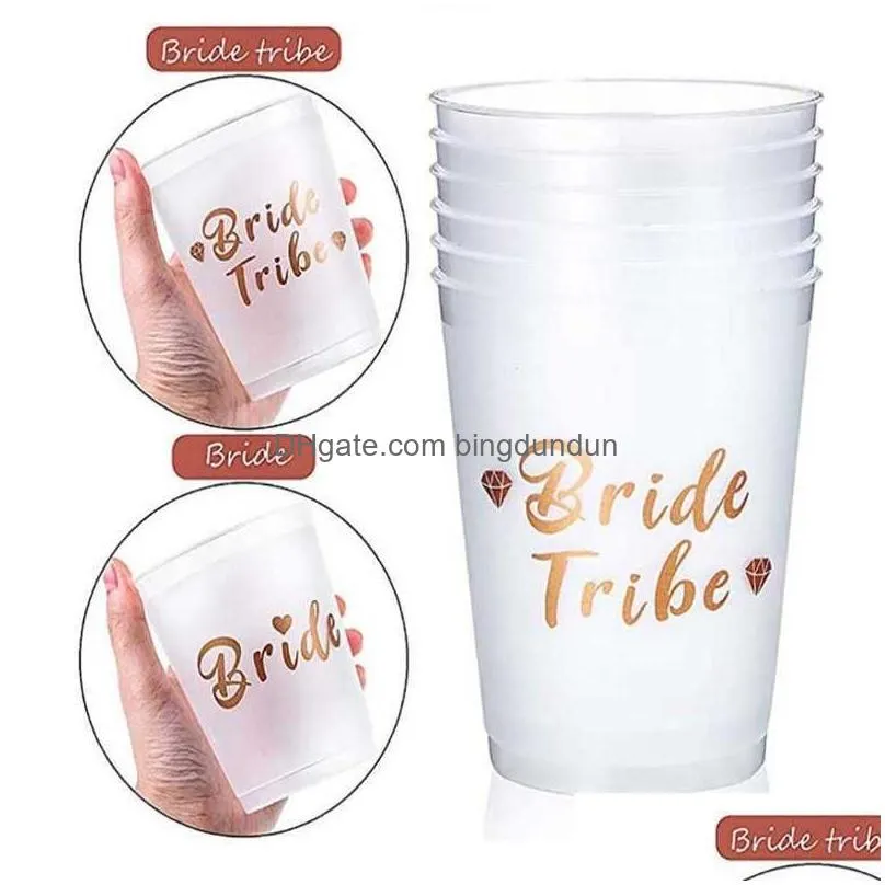 Other Event & Party Supplies New Team Bride Tribe Cups Bridal Shower Bachelorette Party Plastic Drinking Cup Rose Gold Hen Accessories Dhc3M