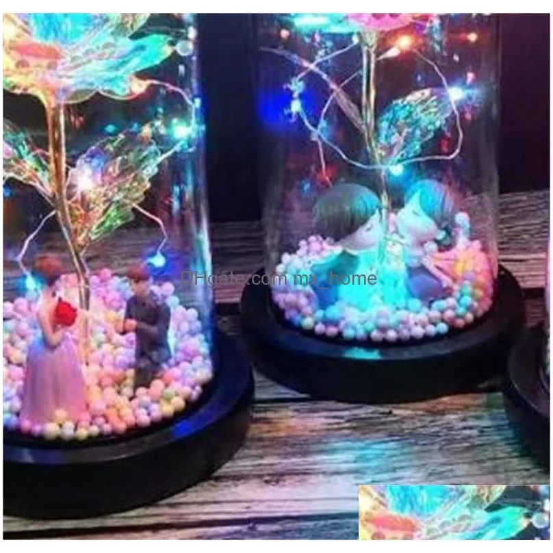 led enchanted galaxy rose eternal 24k gold foil flower with fairy string lights in dome for christmas valentines day gift 0920