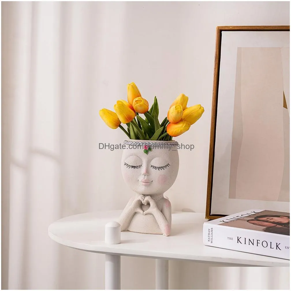 planters pots plant pot decorative flower nordic style face head succulent vase resin figure garden decor tabletop ornament 230829