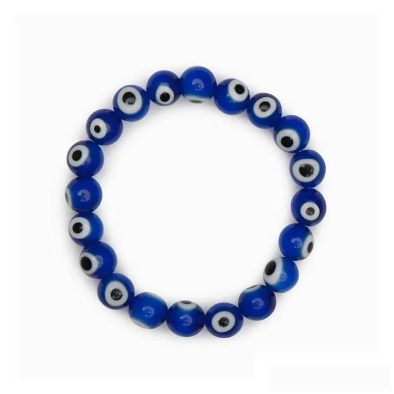 charm bracelets 20pcs/lot glass blue evil eye beaded bracelet women men elastic thread stretch greek jewelry drop delivery dhigo