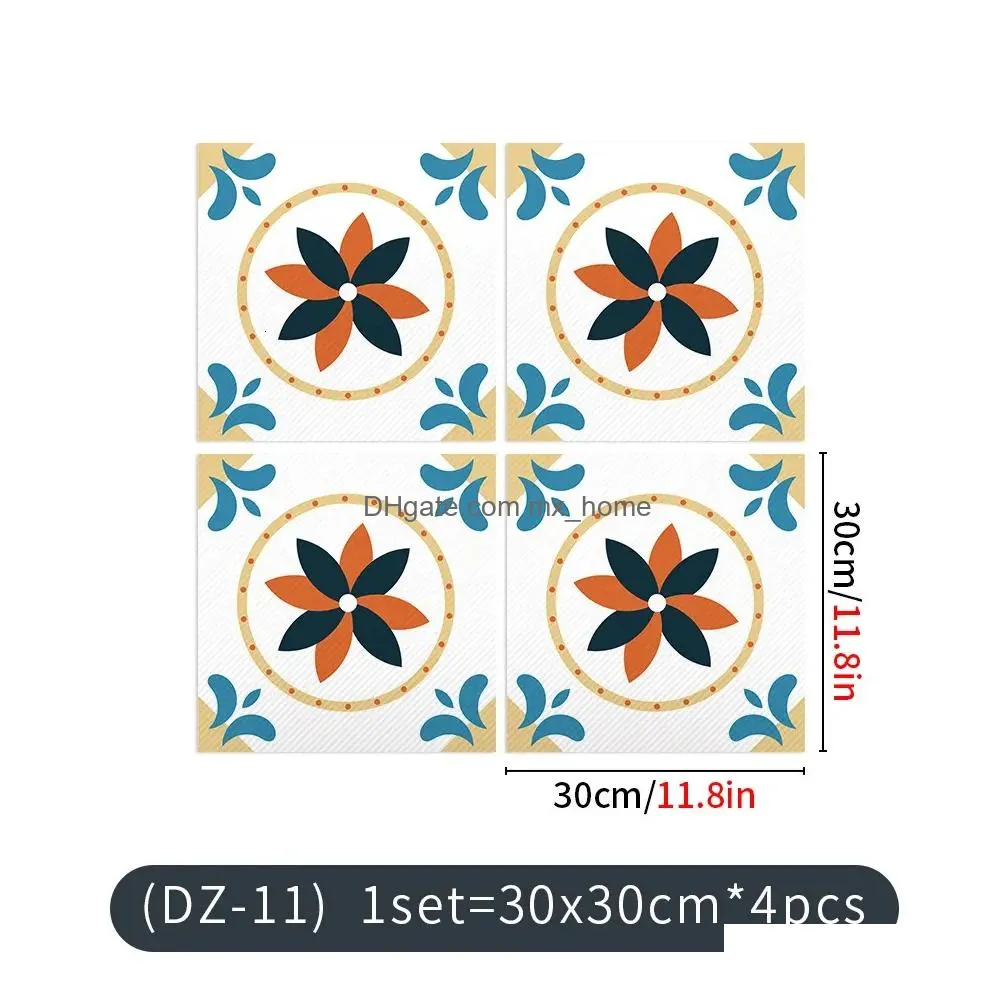 4pcs floor papers home decor color tiles porcelain ceramic decals 3d pvc wallpaper for bathroom 240112