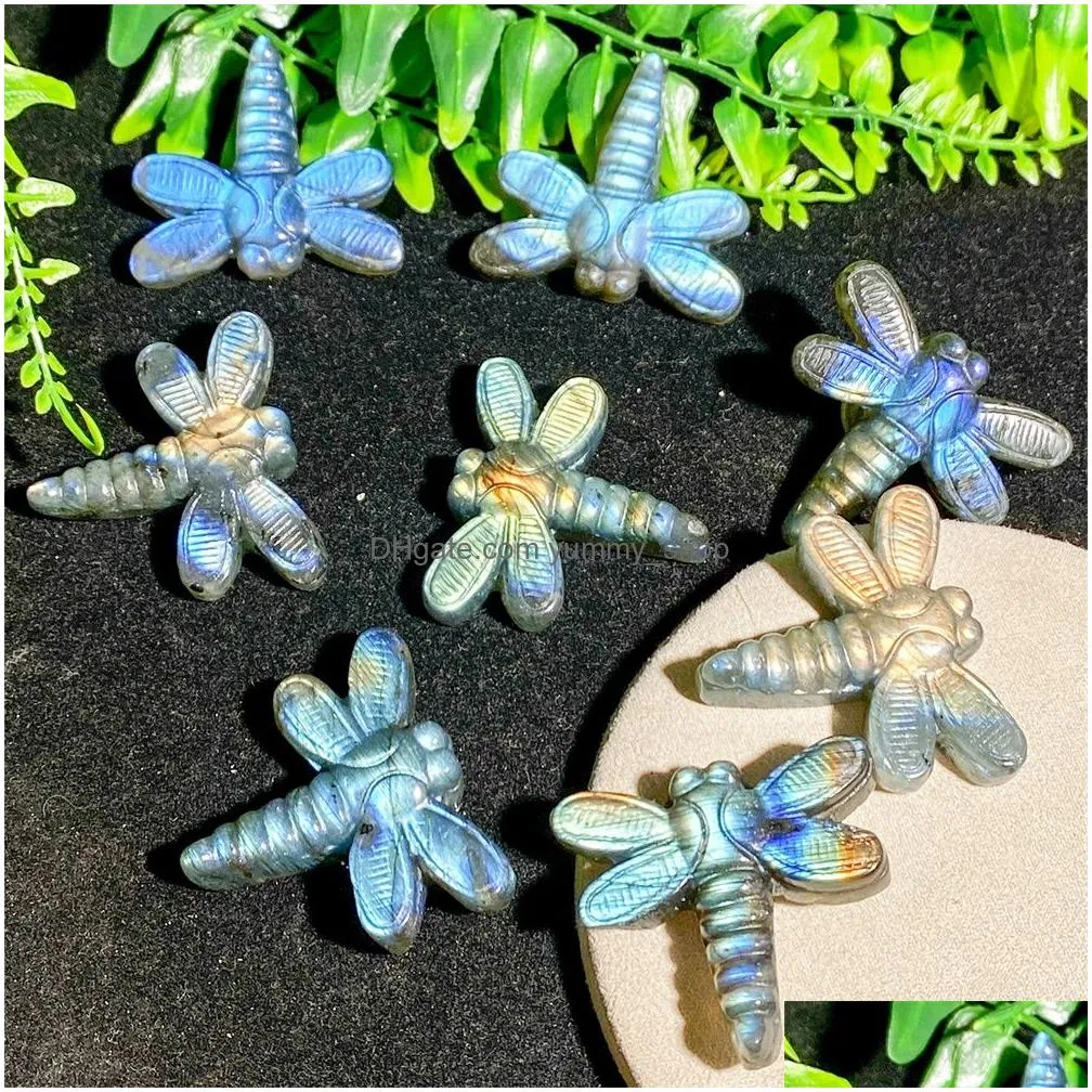 gift natural mineral stone carving labradorite dragonfly crystal quartz figurine healing gem reiki home decoration