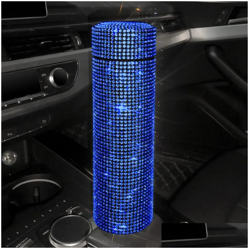 Water Bottles Scaonorch 500Ml Diamond Thermos Bottle Stainless Steel Bling Rhinestones Vacuum Flasks Coffee Cup Car Tumbler Drop Deli Dhu36