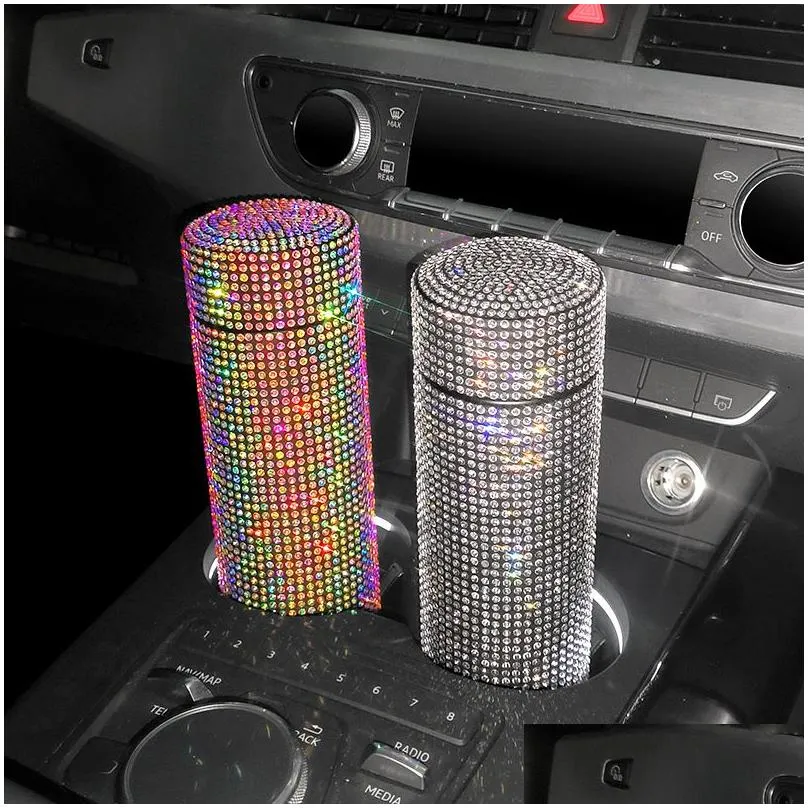 Water Bottles Scaonorch 500Ml Diamond Thermos Bottle Stainless Steel Bling Rhinestones Vacuum Flasks Coffee Cup Car Tumbler Drop Deli Dhu36