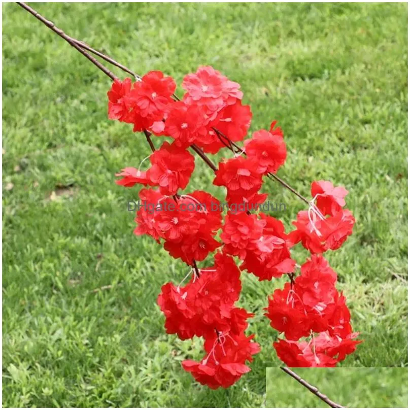 Decorative Flowers & Wreaths Artificial Cherry Blossom Flowers Long Stem Simation Sakura Branches Flower For Home Wedding Party Decora Dhkhp