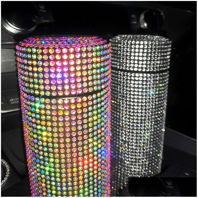 Water Bottles Scaonorch 500Ml Diamond Thermos Bottle Stainless Steel Bling Rhinestones Vacuum Flasks Coffee Cup Car Tumbler Drop Deli Dhu36