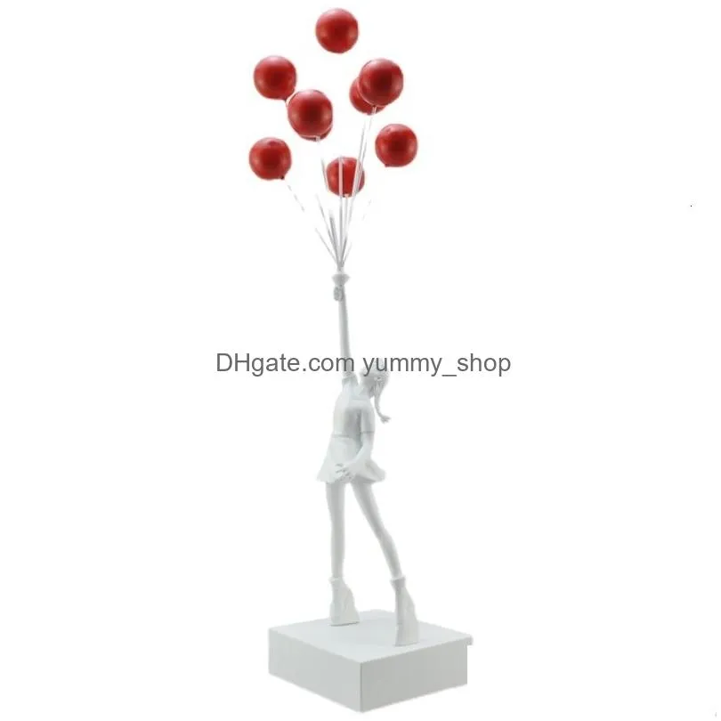 decorative objects figurines 58cm banksy healing sculpture flying balloons girl 230314