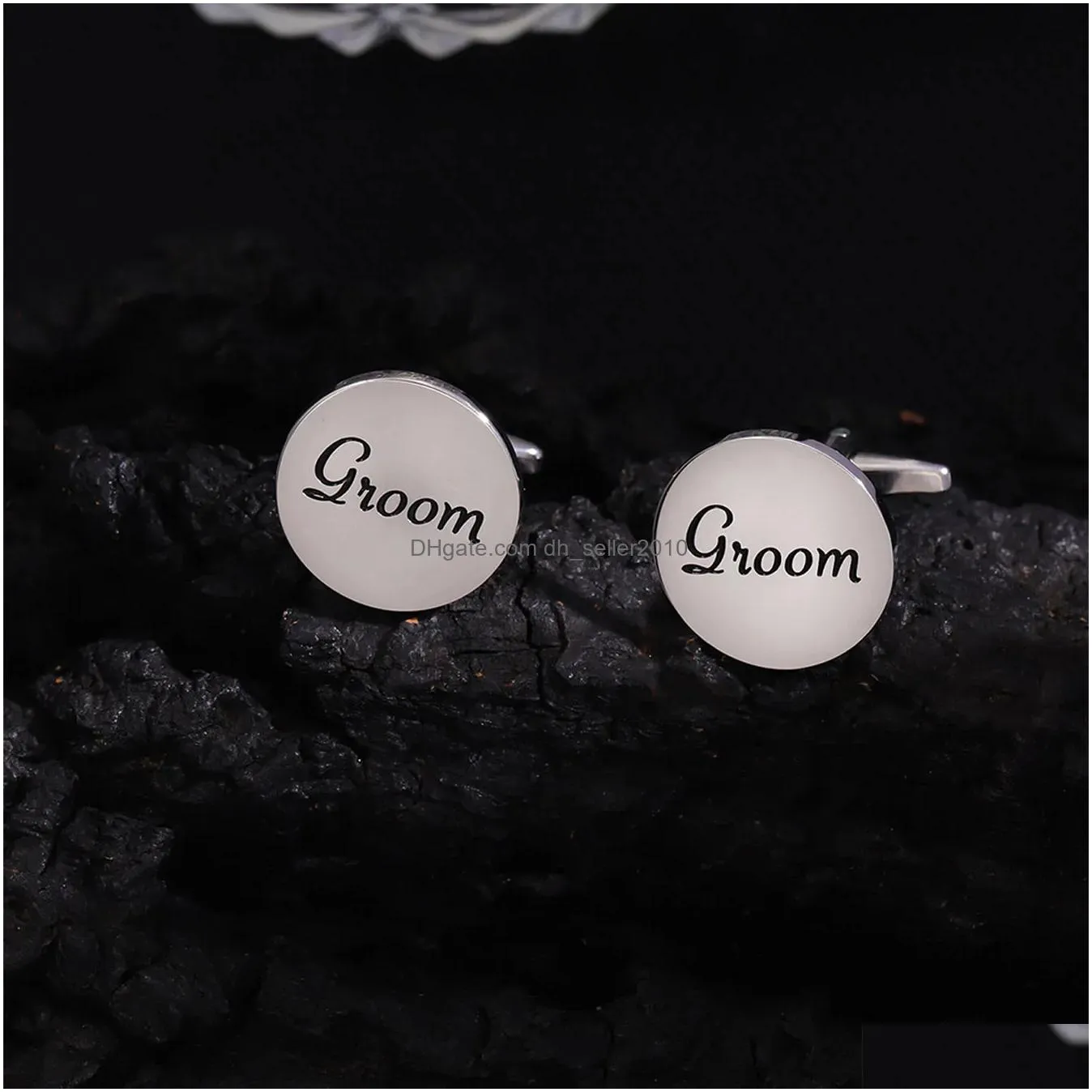 Cuff Links Wedding Groom Dresses Stainless Steel Round Letter Mens French Shirt Fashion Cufflinks Drop Delivery Jewelry Cufflinks Tie Dhhg1