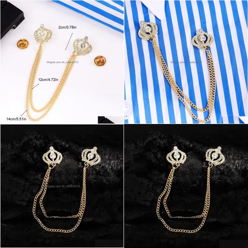 Pins, Brooches Double Small Crown Clothing Accessories Collar Pin Formal Evening Wear Bright Brooch Drop Delivery Jewelry Dhzho