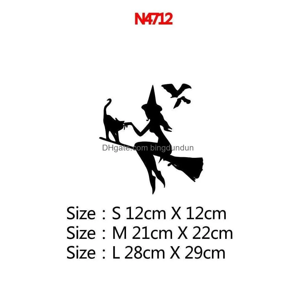 Wall Stickers New Diy Halloween Witch Flying On Broom Car Stickers Window Decor Decal Vinyl Art Body Waterproof Sticker Drop Delivery Dhwct