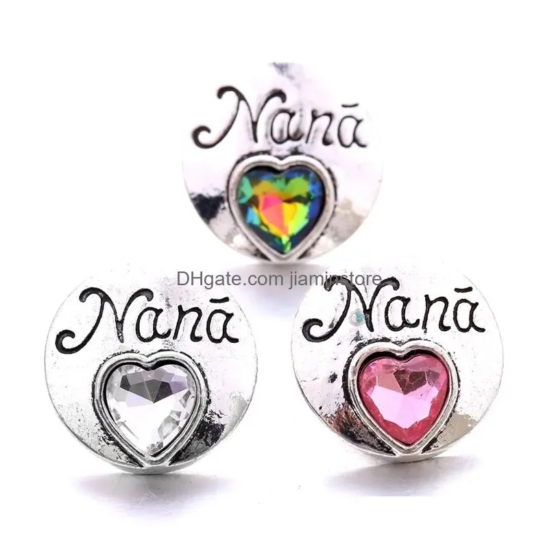 Charms Colorf Sier Color Snap Button Charms Flower Women Jewelry Findings Nana Heart Rhinestone 18Mm Metal Snaps Buttons Diy Bracelet Dhjcy