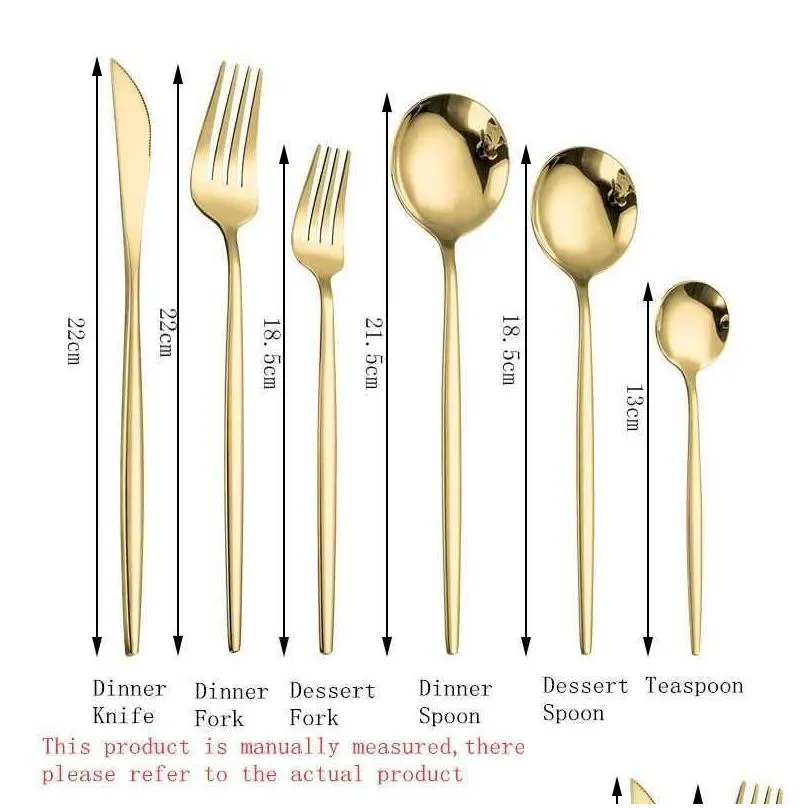 Dinnerware Sets Gold Cutlery Sets Golden Spoons Forks Knives Setstainless Steel Knife Fork Coffee Spoon Chopsticks Mirror Dinnerware S Dhvkg