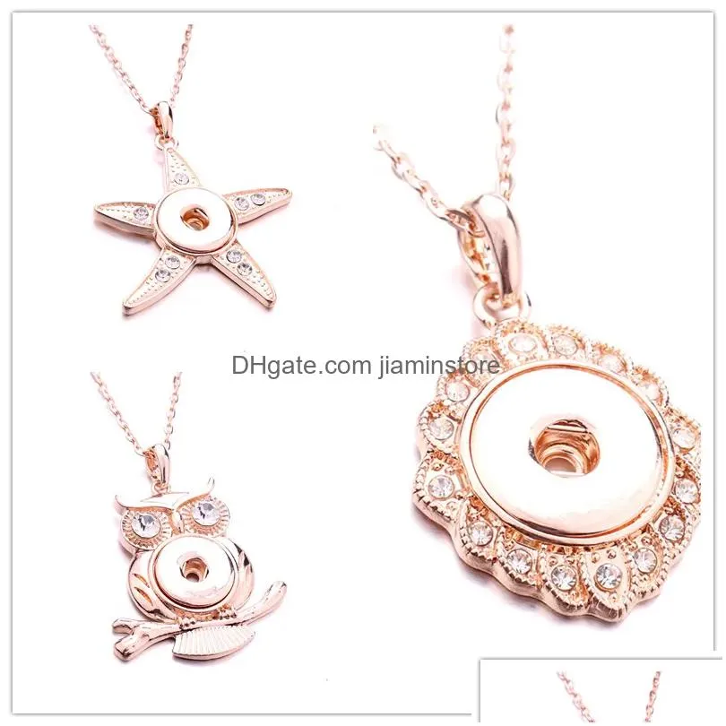 Pendant Necklaces Noosa Snap Button Pendant Necklace Rose Gold Owl Star Crystal Chunks Simple Fit 18Mm Buttons Jewelry Drop Delivery J Dhsyz