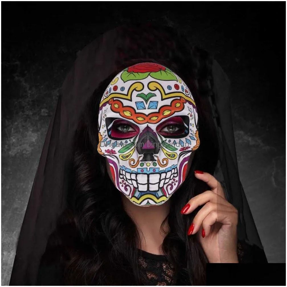 Designer Masks New Mexican Day Of The Dead Skl Mask Cosplay Halloween Skeletons Print Masks Dress Up Purim Party Costume Prop Drop Del Dhwkn