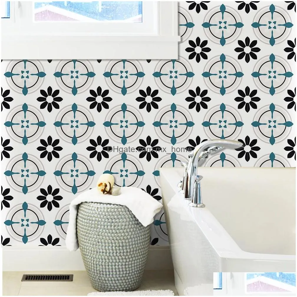 4pcs floor papers home decor color tiles porcelain ceramic decals 3d pvc wallpaper for bathroom 240112