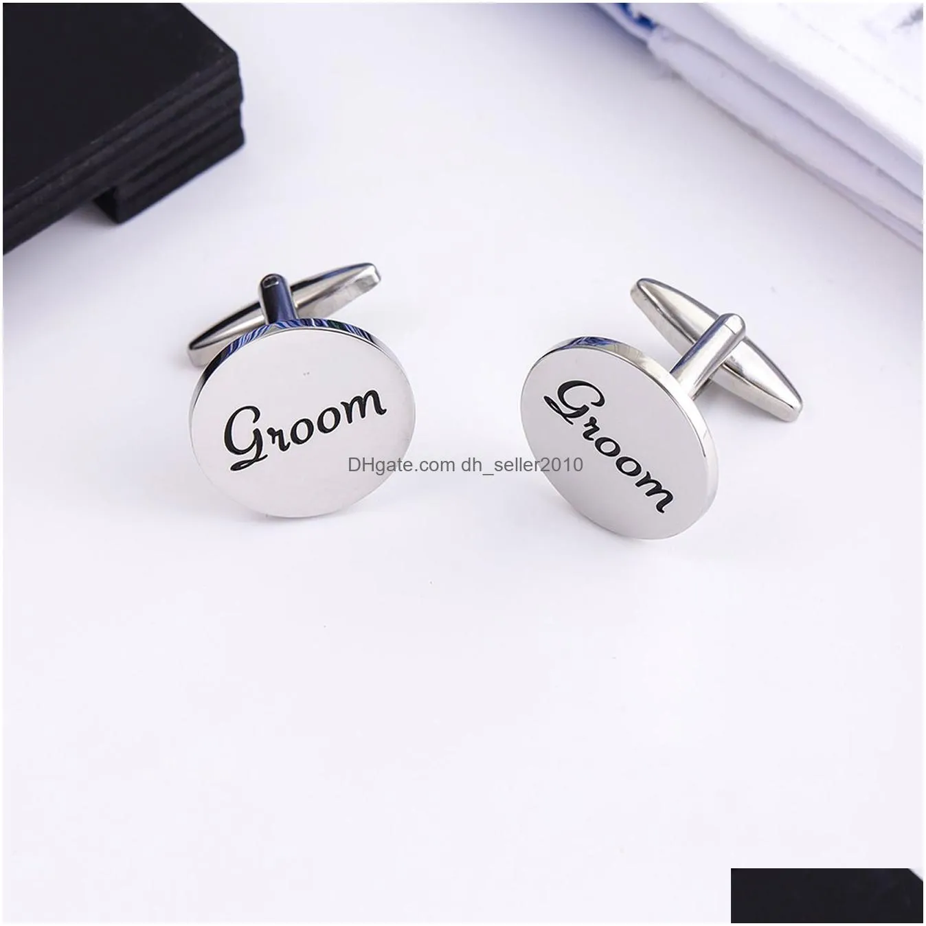 Cuff Links Wedding Groom Dresses Stainless Steel Round Letter Mens French Shirt Fashion Cufflinks Drop Delivery Jewelry Cufflinks Tie Dhhg1