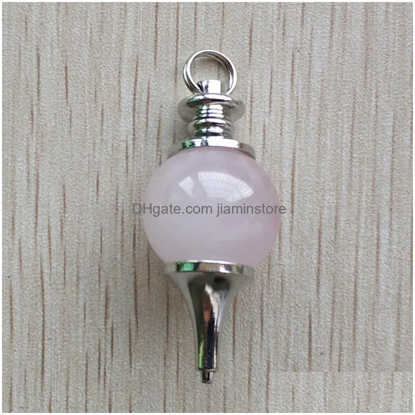 Charms Pink Rose Quartz Dowsing Pendum Circar Cone Charms Teardrop Crystal Pendants For Necklace Accessories Jewelry Making Drop Deliv Dh3F0