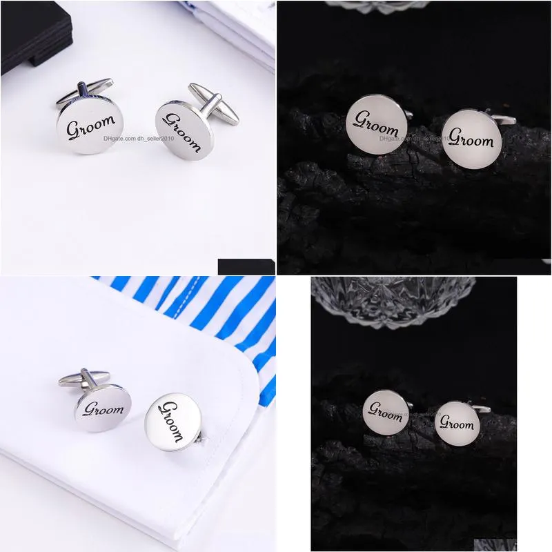 Cuff Links Wedding Groom Dresses Stainless Steel Round Letter Mens French Shirt Fashion Cufflinks Drop Delivery Jewelry Cufflinks Tie Dhhg1