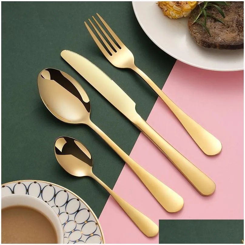 Dinnerware Sets High-End Thickened Dinnerware Sets 1010 Stainless Steel 24 Pieces Cutlery Set Dinner Fork Knife Soup Spoons Dessert Sp Dh3Cx
