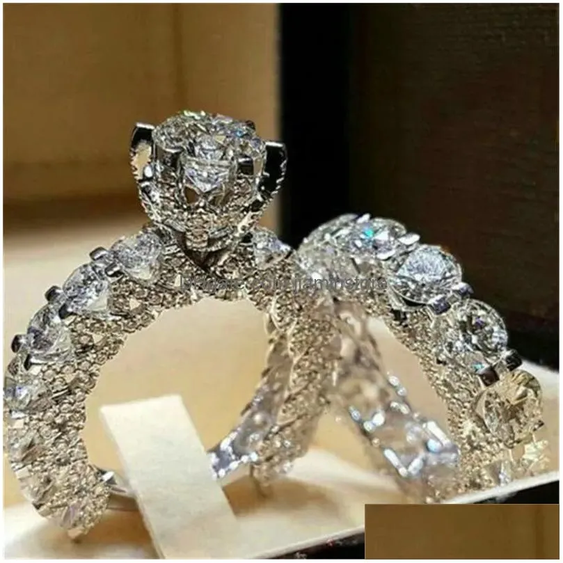 Wedding Rings Luxury Male Female Crystal Zircon Stone Ring Vintage 925 Sier Set Promise Engagement For Men And Drop Delivery Dh7Wi