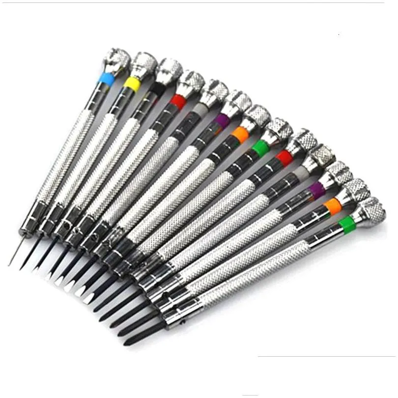 Screwdrivers 13 Pieces Of 0.6-2.0Mm Slotted Cross Screwdriver Set Professional Watch Manufacturer Repair Tool Drop Delivery Dh3Rc