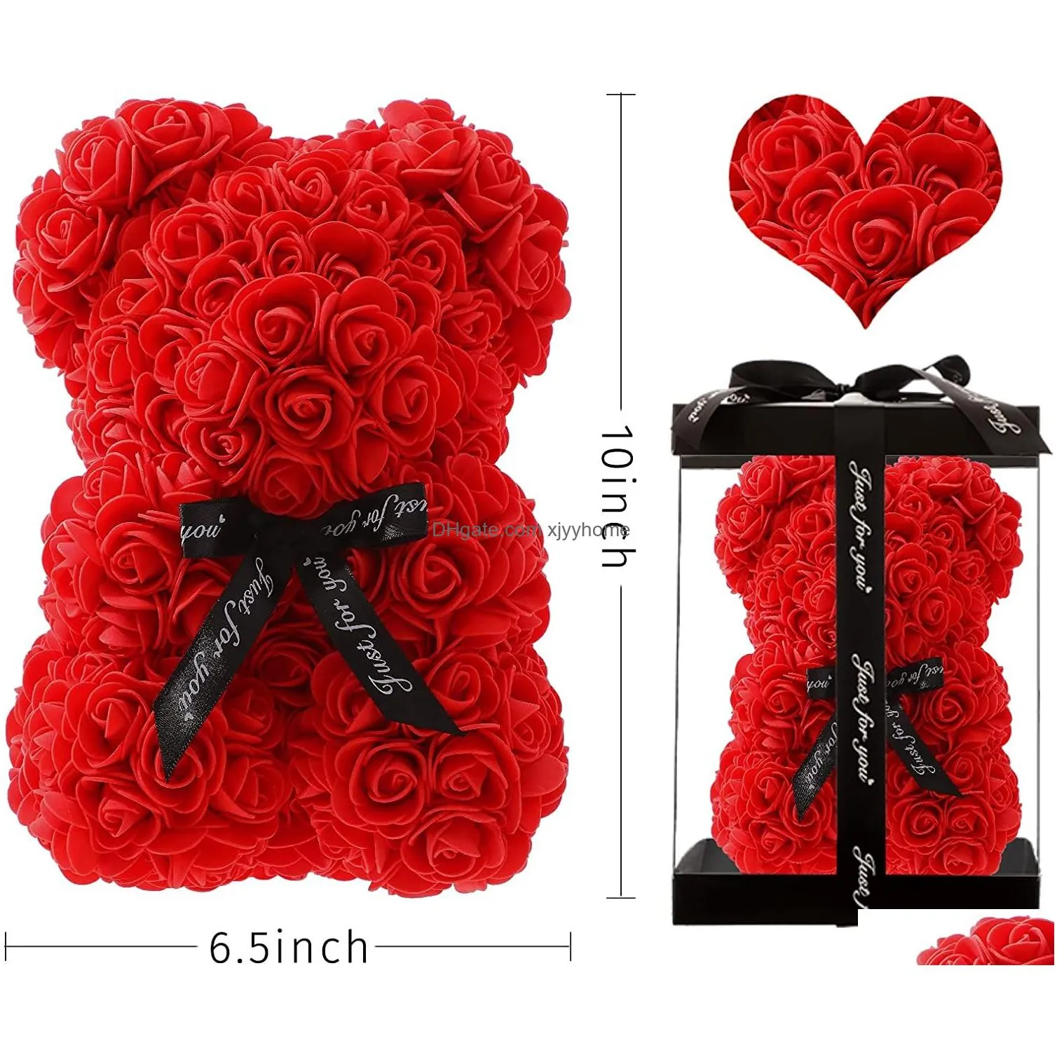 Decorative Flowers & Wreaths Rose Bears Valentines Day Decor Gifts Flower Bear Teddy With Box For Girlfriend Anniversary Birthday Gift Dhcbp