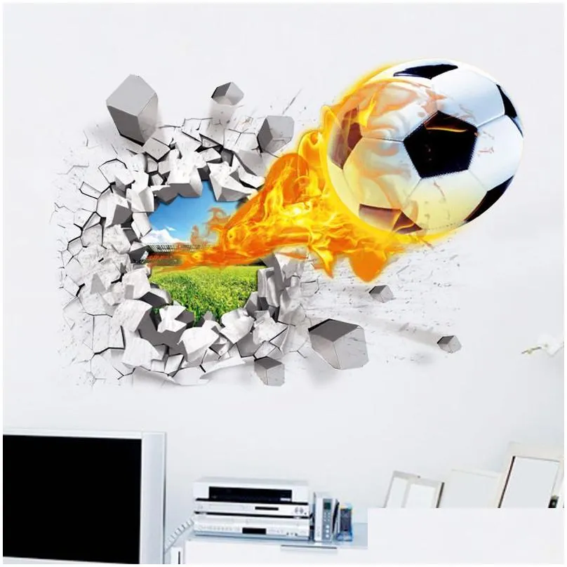 Decorative Objects & Figurines 3D Football Broken Sticker For Kids Living Room Sports Decoration Mural Stickers Home Decor Decals Wall Dhbwb