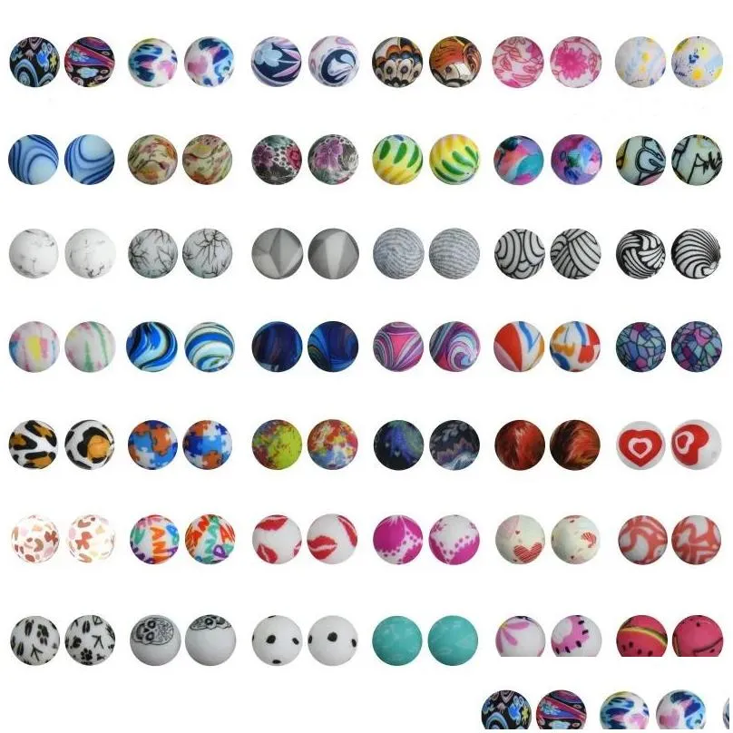 50pcs silicone beads 15mm round tie dye print leopard baby teether toys bpa for pacifier chain baby molar accessories 240123