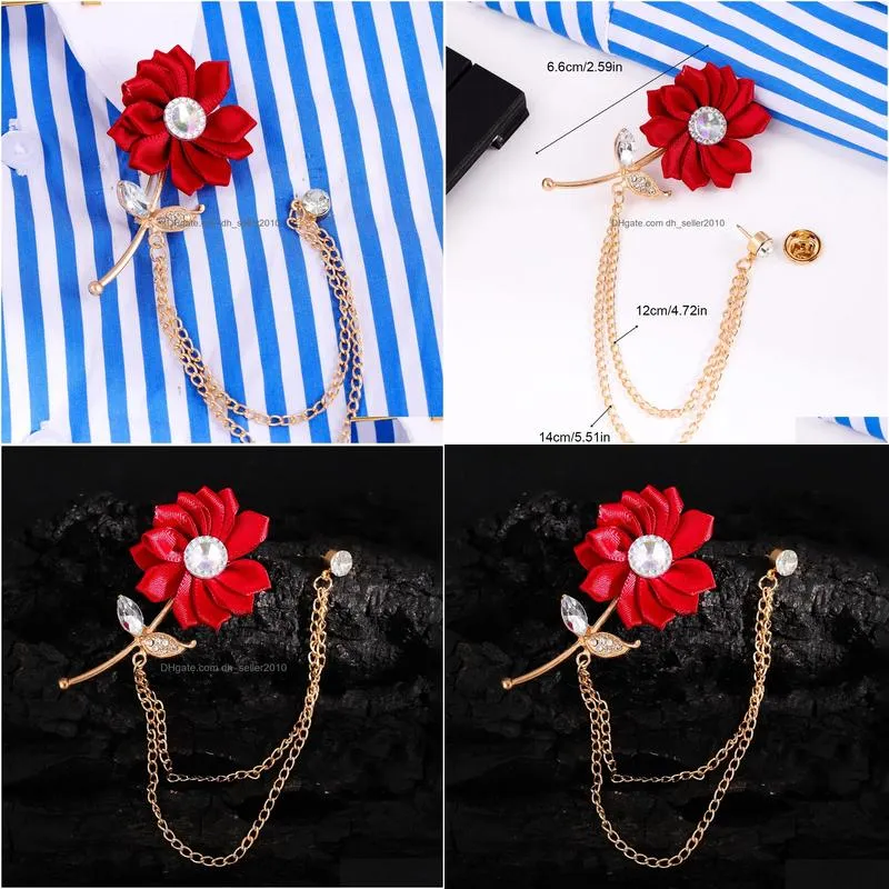 Pins, Brooches Mens And Womens Fashion Essential Red Flower Shape Personalized Formal Wear Party Protagonist Brooch Drop Delivery Jew Dhtud