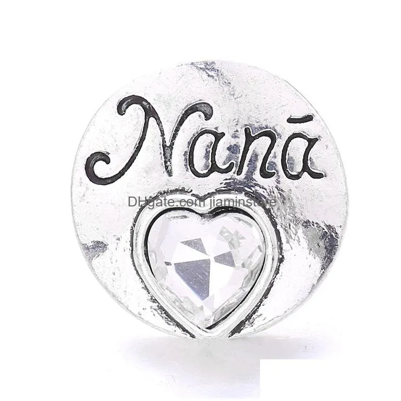 Charms Colorf Sier Color Snap Button Charms Flower Women Jewelry Findings Nana Heart Rhinestone 18Mm Metal Snaps Buttons Diy Bracelet Dhjcy