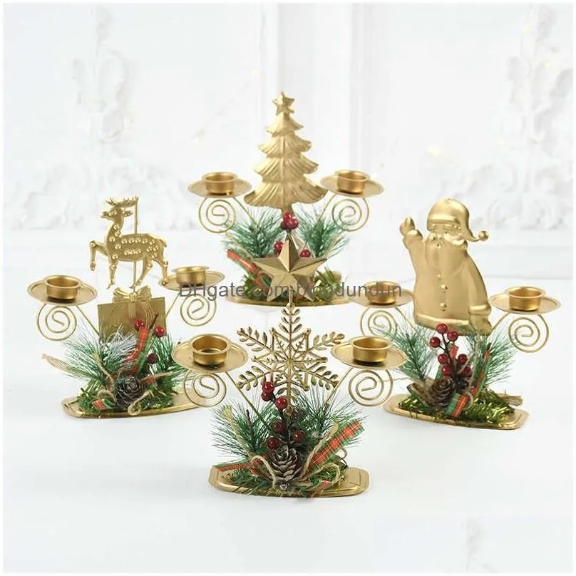 Candle Holders New Christmas Golden Iron Candle Holder Snowflake Candlestick Decorations For Home 2022 Xmas Table Ornaments Year 2023 Dh35I