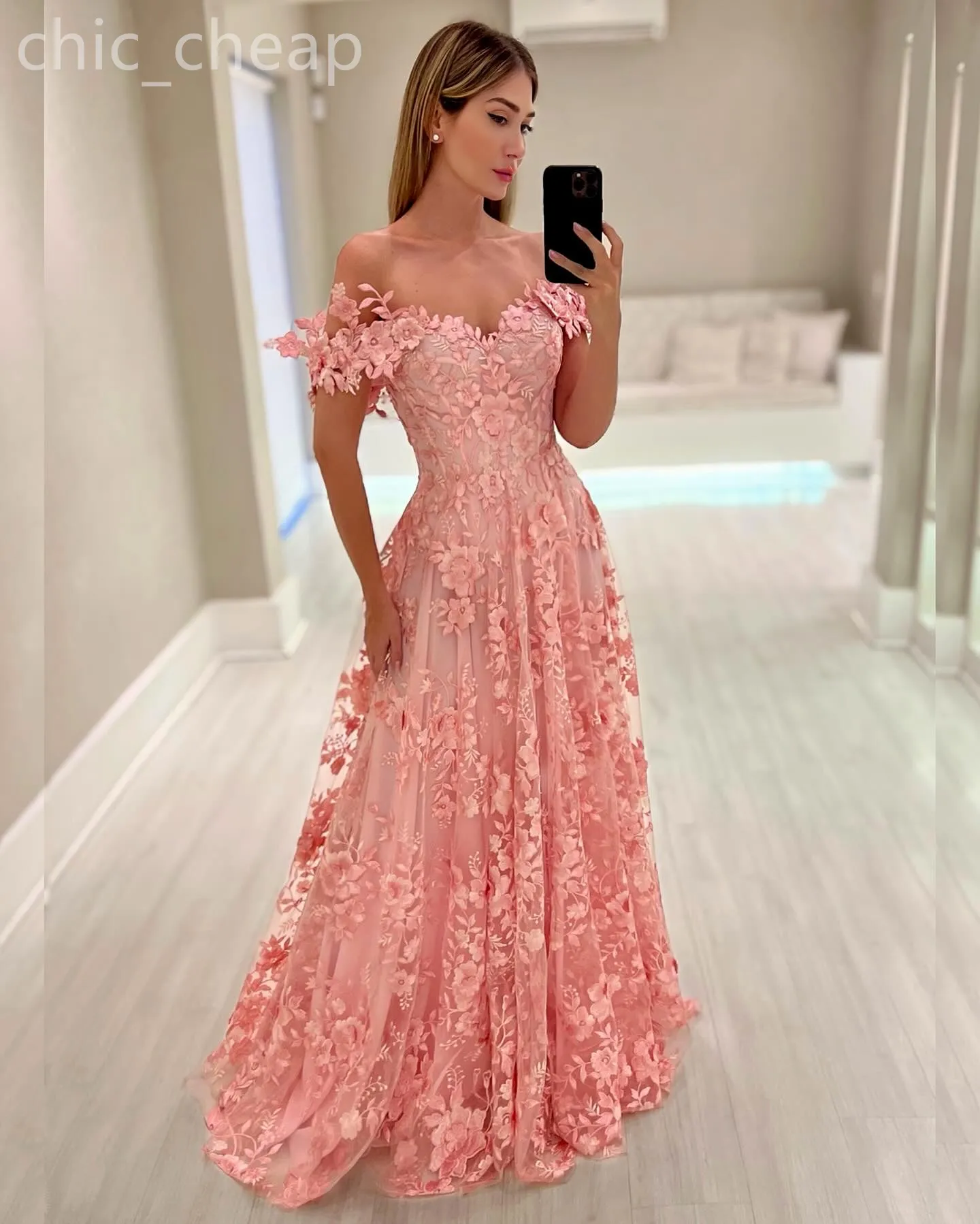 2024 Aso Ebi Pink A-line Prom Dress Floral Lace Vintage Sexy Evening Formal Party Second Reception Birthday Engagement Gowns Dresses Robe De Soiree ZJ75